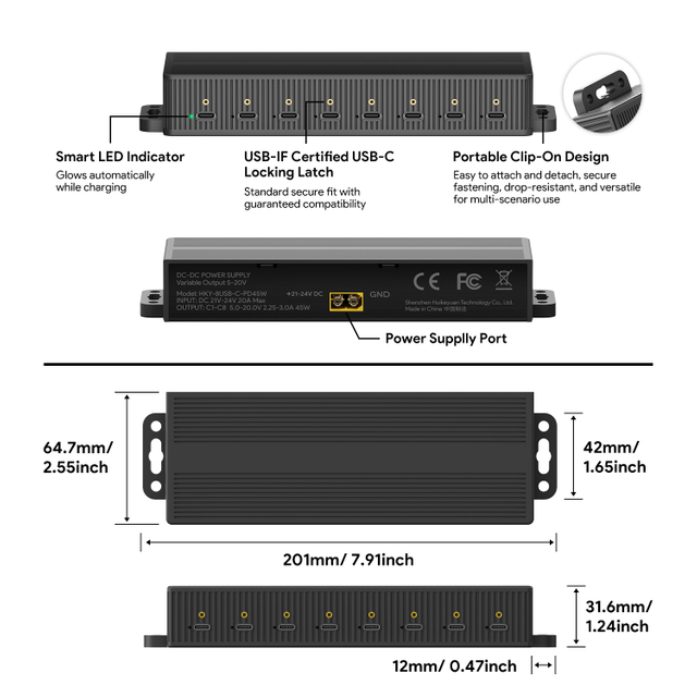Portable USB C Charging Hub 8 Ports