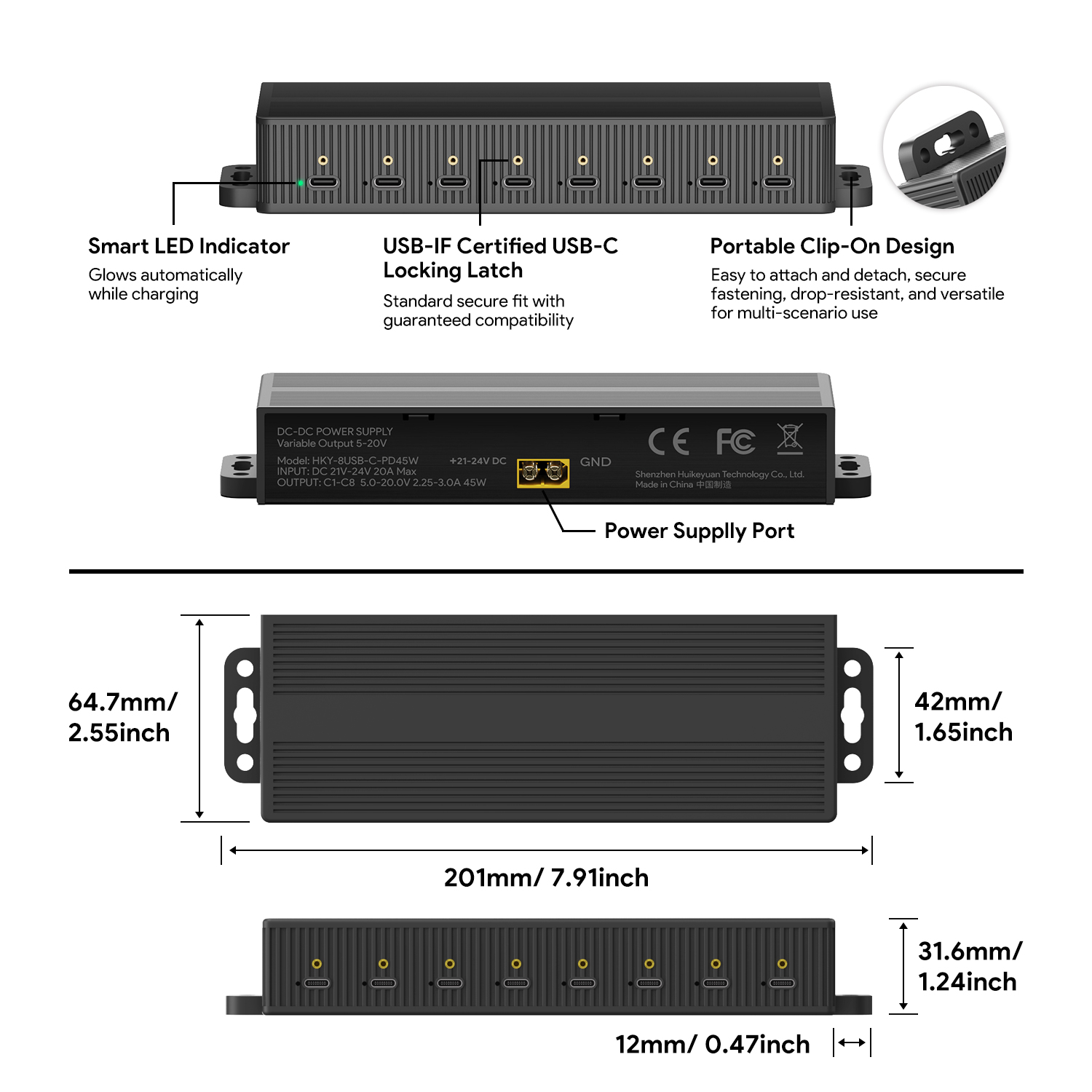 Portable USB C Charging Hub 8 Ports