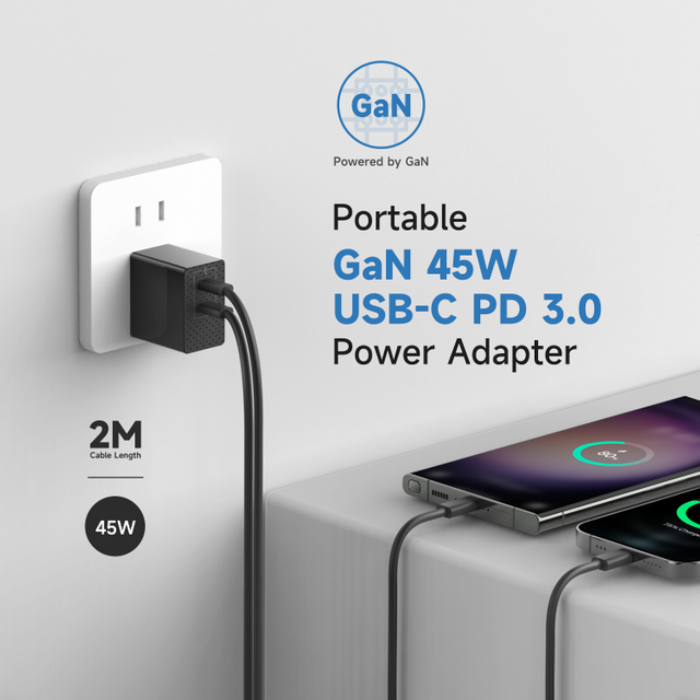 Multiple Plug Universal GaN 45W USB Type-C PD3.0 With 2 ports Charger 