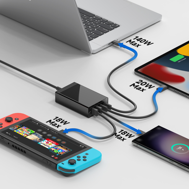 156W USB C DC Adapter with 2C2A Charging Ports