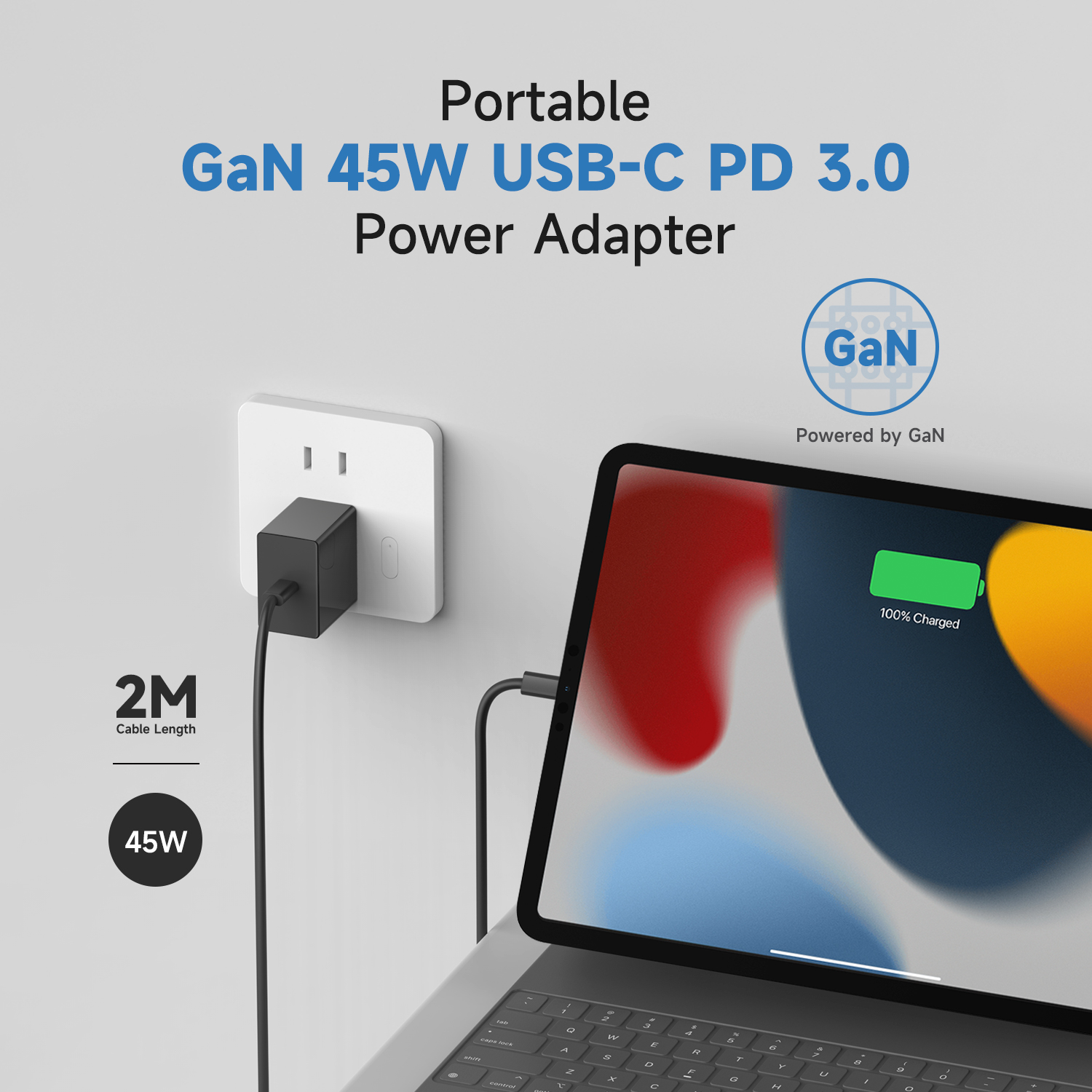 Portable Smart GaN 45W USB Type-C PD3.0 Charger 
